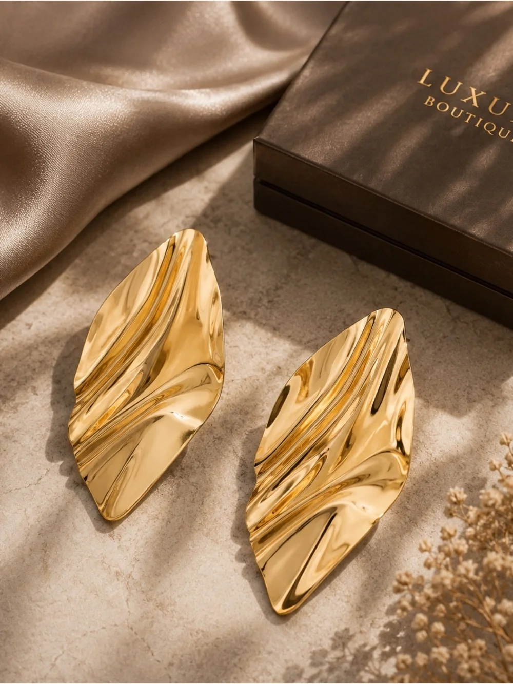 Gold Sculptural Drop Earrings - Women Jewelry NWOT